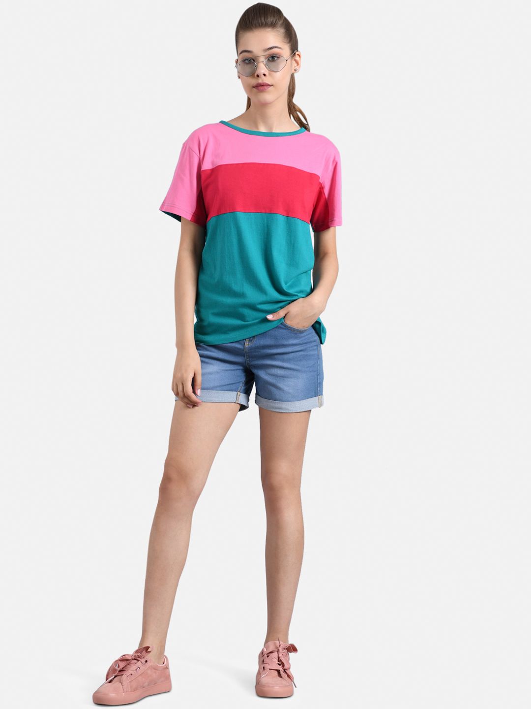 Kotty Women Multicoloured Colourblocked Round Neck T-shirt
