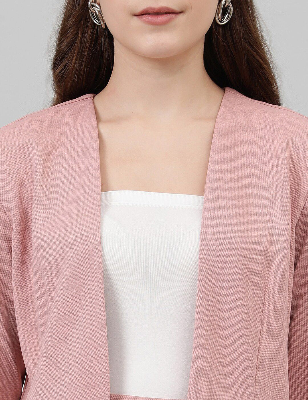 Kotty Pink Collarless Long Sleeves Blazer With Trousers