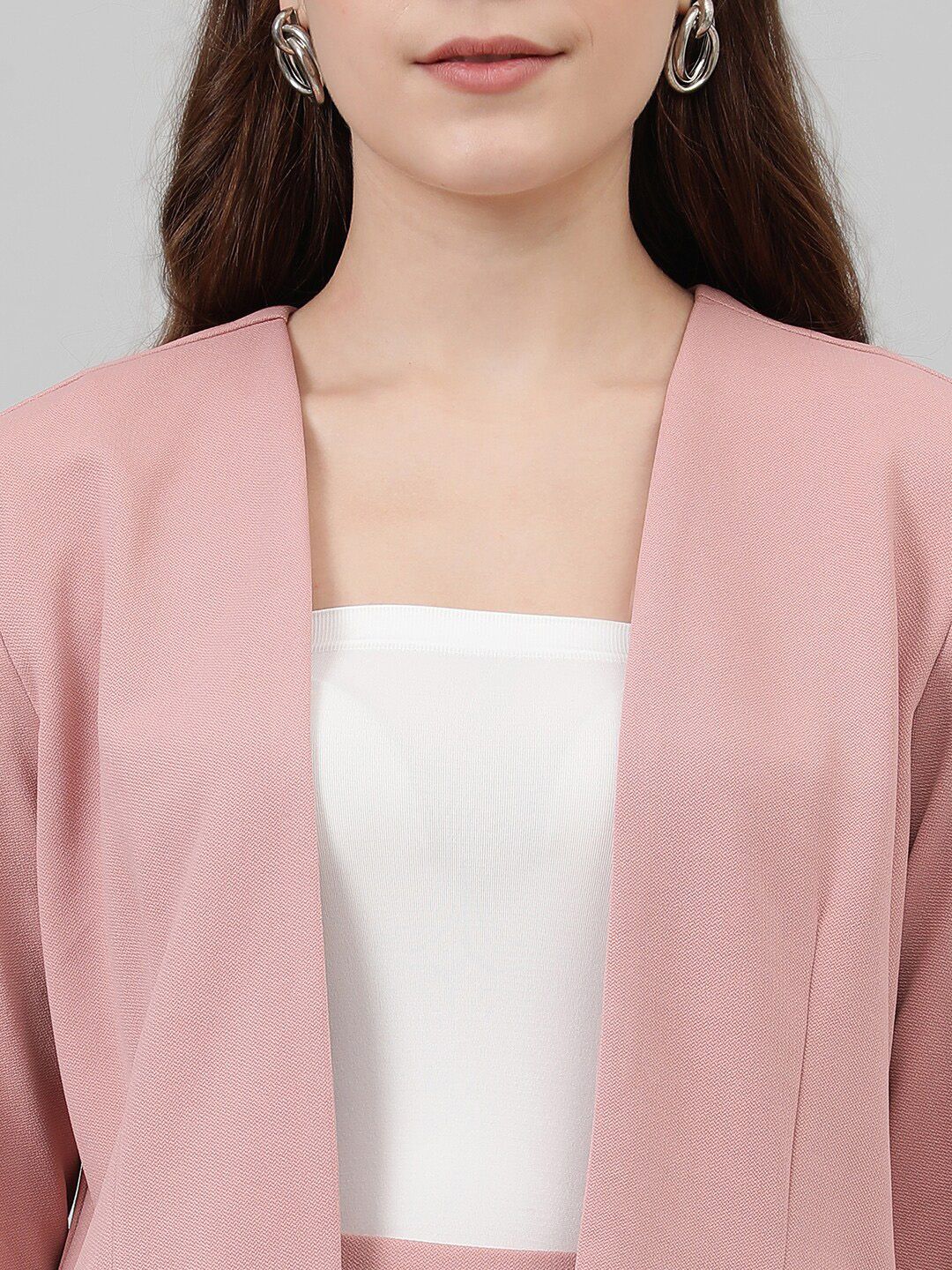 Kotty Pink Collarless Long Sleeves Blazer With Trousers