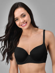 Kotty Black Solid Lightly Padded Underwired Lace T-Shirt Bra-KTTWOMENSBRA04