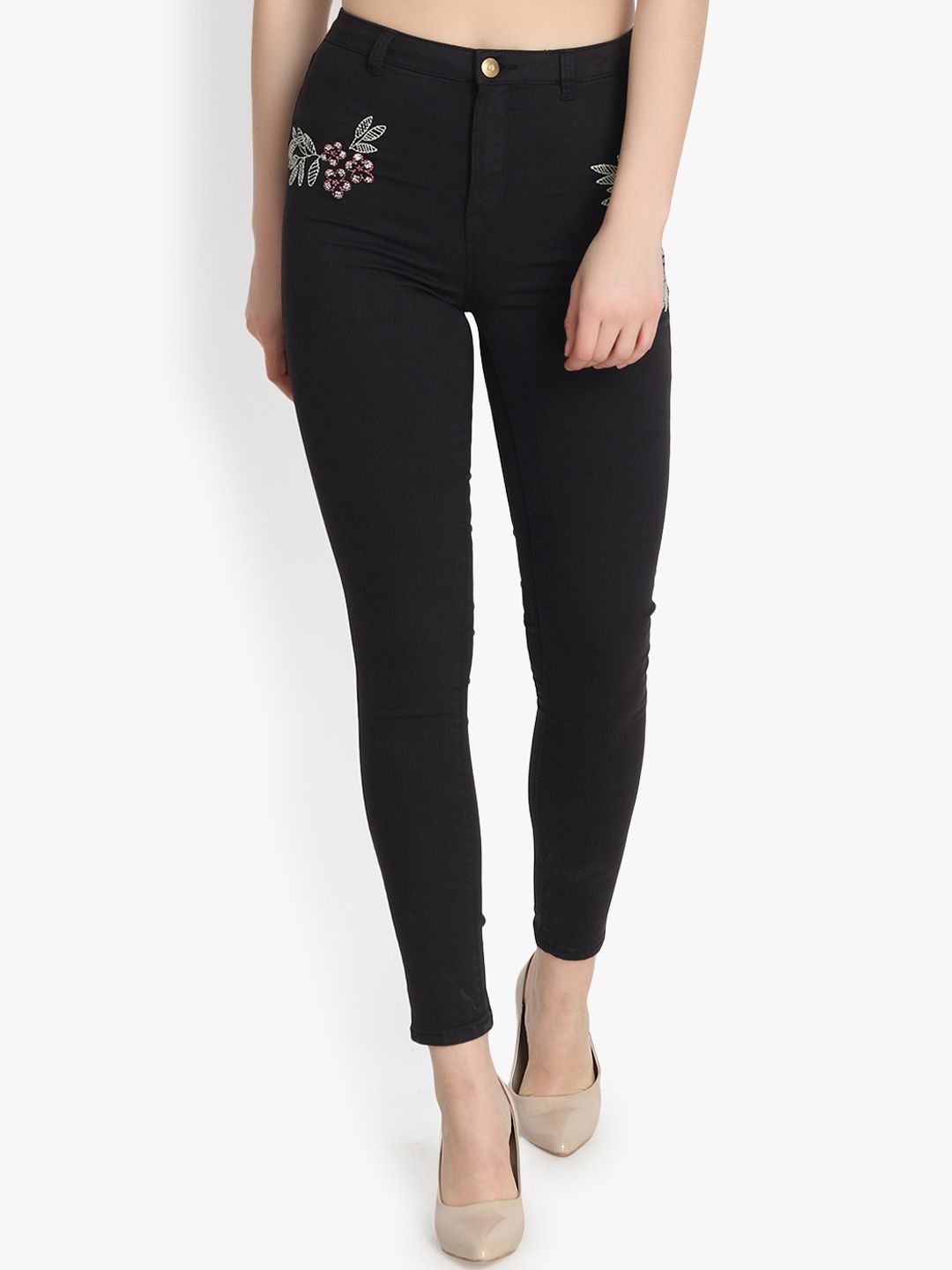 Kotty Women Black Skinny Fit High-Rise Clean Look Stretchable Jeans