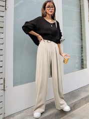 CURVE BY KOTTY BIZwear Women Relaxed Straight Leg High-Rise Easy Wash Pleated Trousers