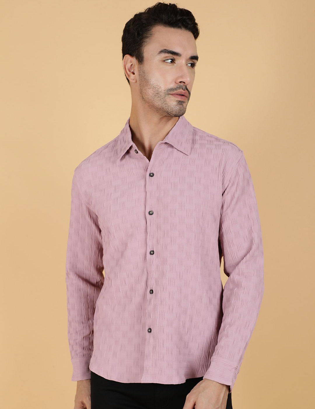 Kotty Men Relaxed Spread Collar Textured Casual Shirt