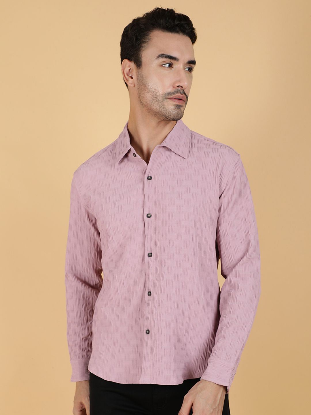 Kotty Men Relaxed Spread Collar Textured Casual Shirt