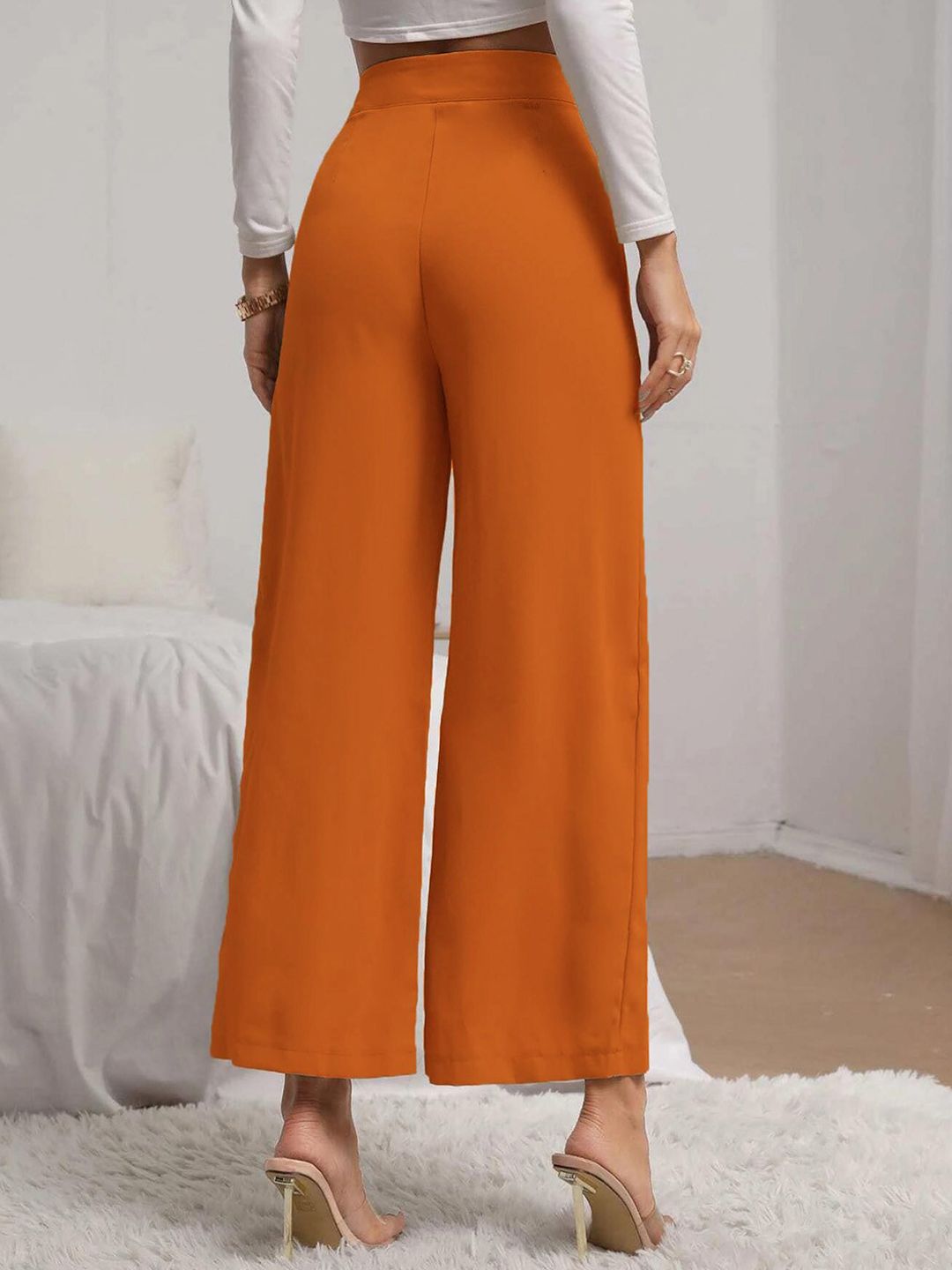 KOTTY BIZwear Women Yellow Relaxed Straight Fit High-Rise Easy Wash Pleated Trousers