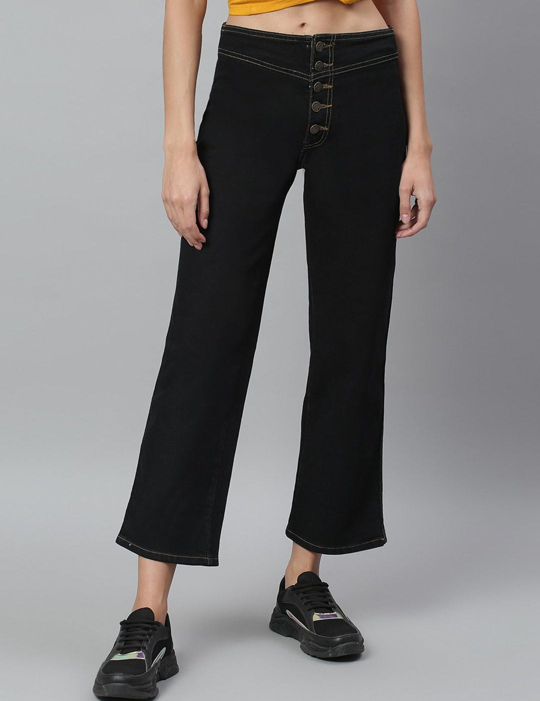 Kotty Women Black Flared High-Rise Clean Look Jeans