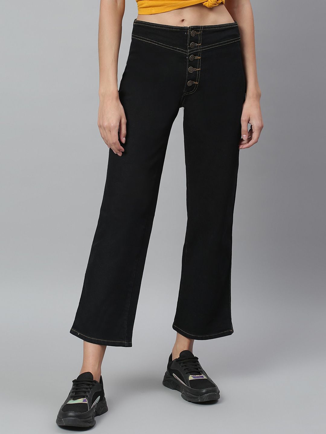 Kotty Women Black Flared High-Rise Clean Look Jeans