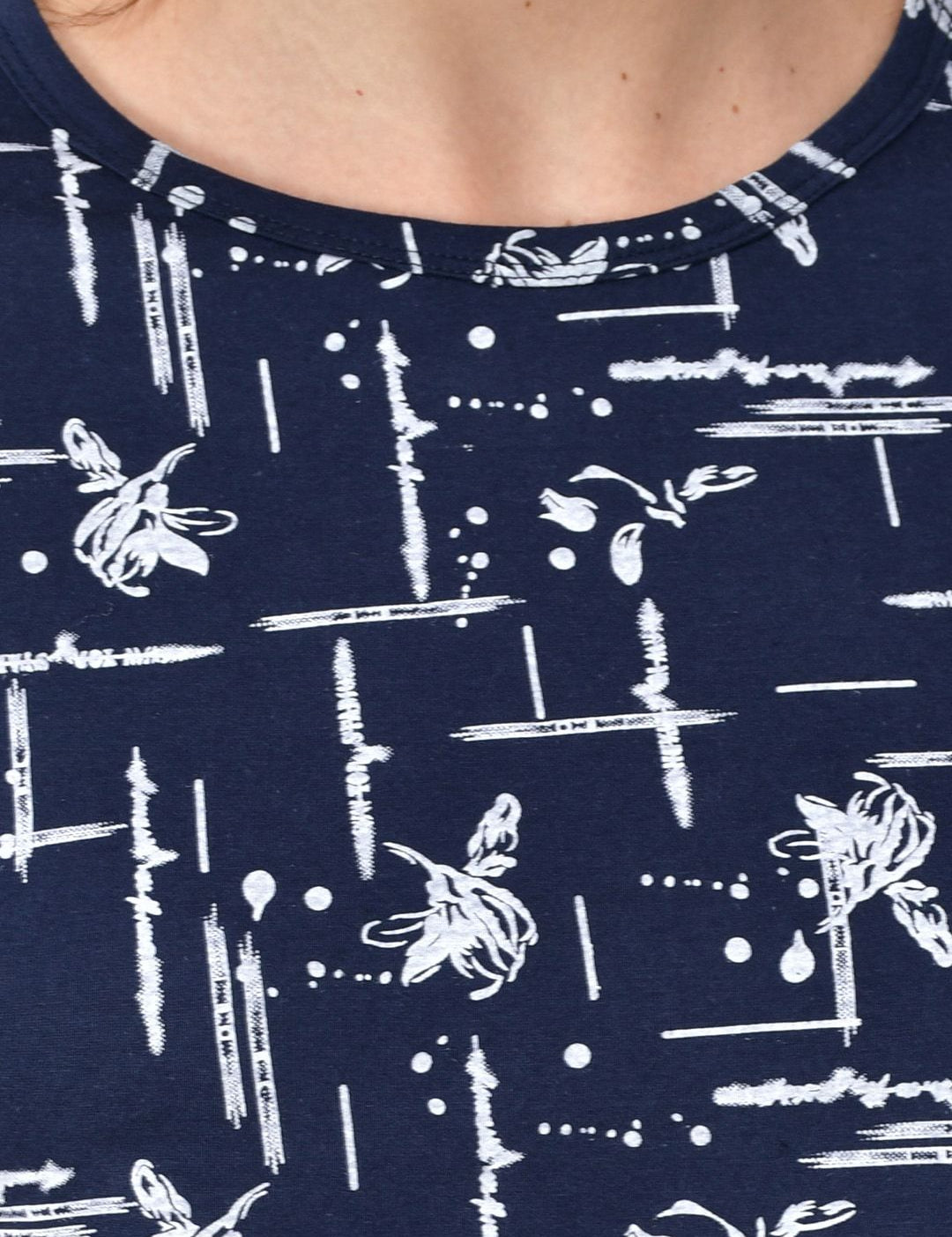 Kotty Women Blue & White Printed Night Suit