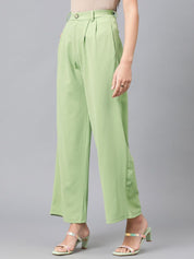 Kotty Women Green High-Rise Easy Wash Pleated Parallel Trousers