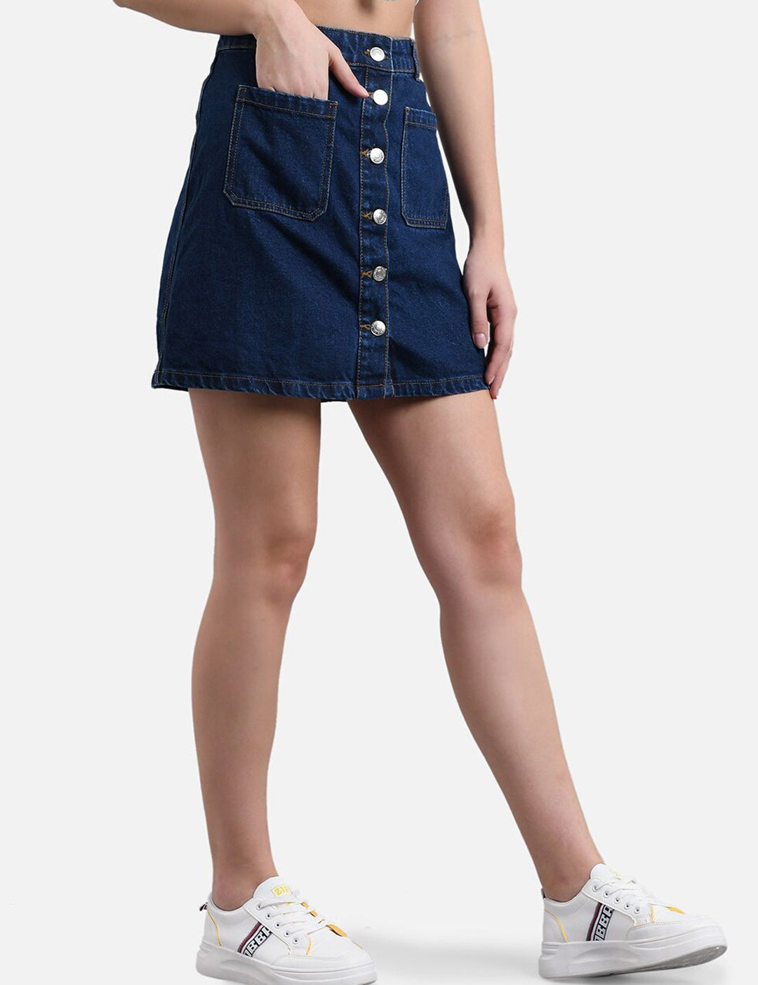 Kotty Women Blue Solid Denim A-Line Mini Skirt