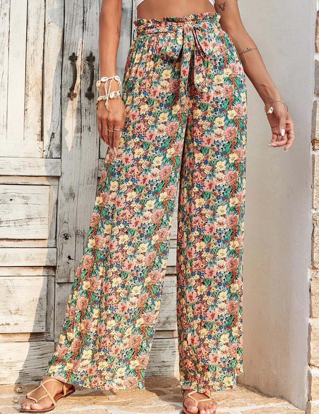 Kotty Women Multicoloured Floral Printed Relaxed High-Rise Easy Wash Trousers