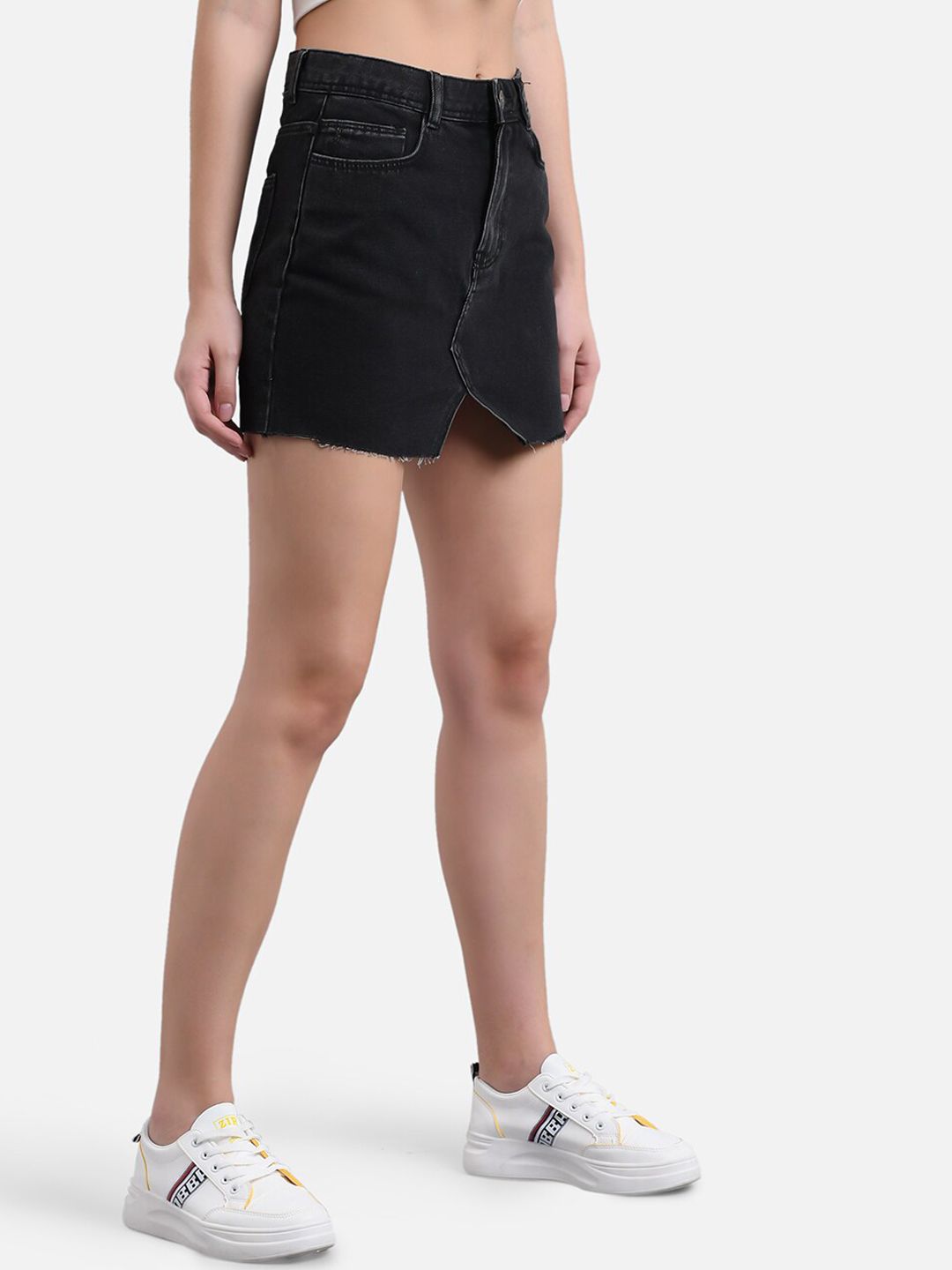Kotty Women Black Solid Denim Skirt