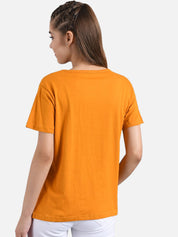 Kotty Women Orange Printed Round Neck T-shirt
