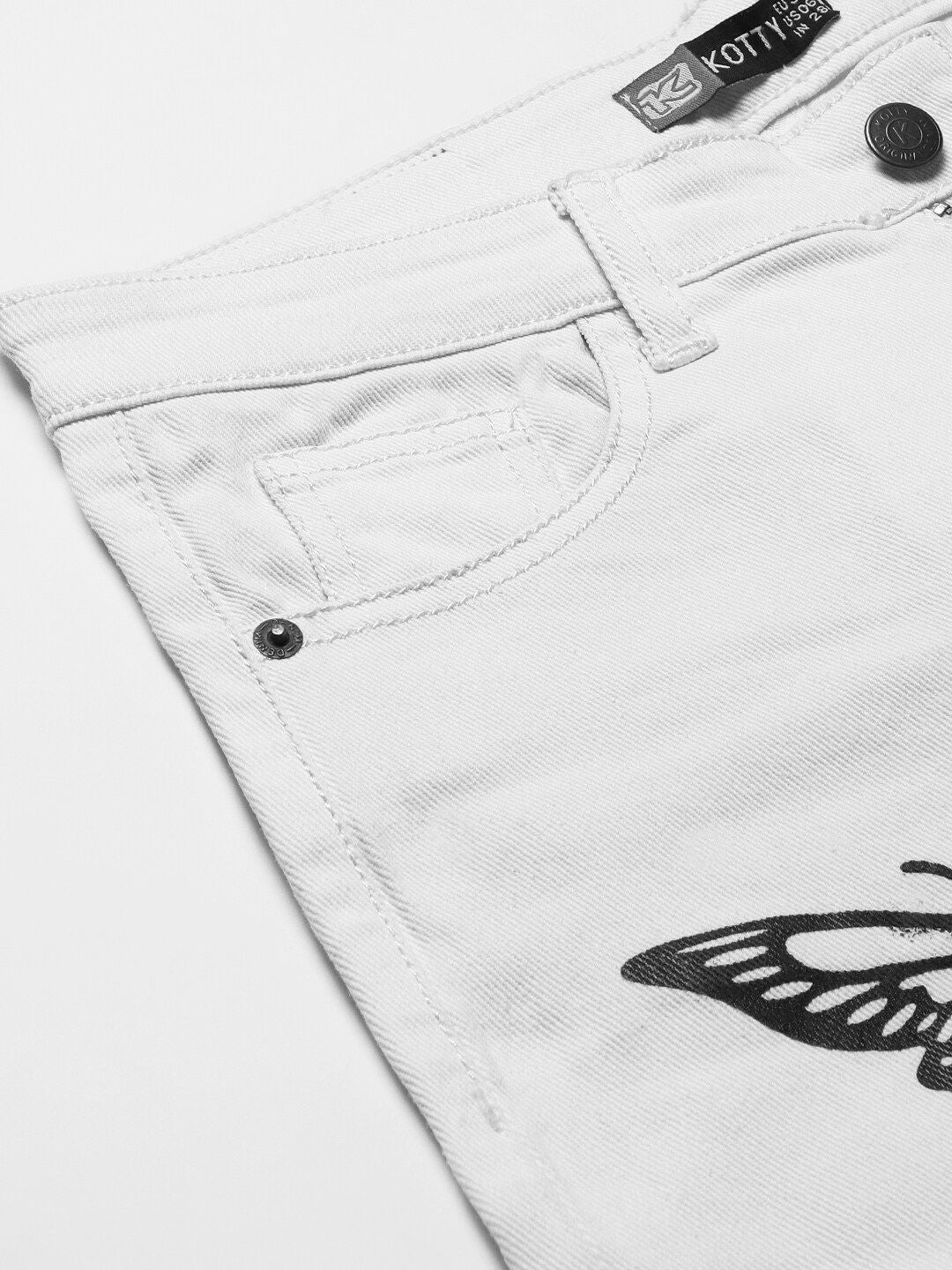 Kotty Women White Regular Fit Mid-Rise Clean Look Printed Stretchable Jeans