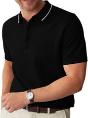Kotty Black Polo Collar Short Sleeves Cotton Casual T-shirt