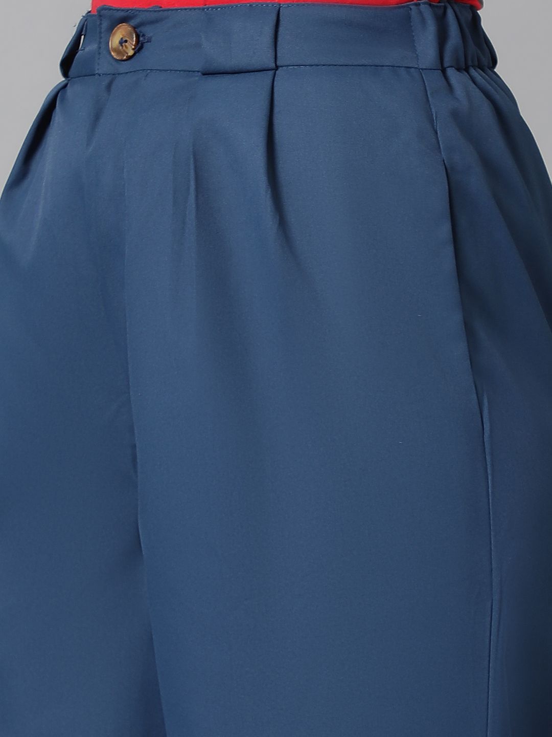 KOTTY BIZwear Women Blue Straight Fit High-Rise Easy Wash Cotton Regular Trousers