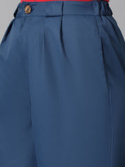KOTTY BIZwear Women Blue Straight Fit High-Rise Easy Wash Cotton Regular Trousers