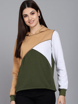 Kotty Women Beige Colourblocked Hooded Sweatshirt