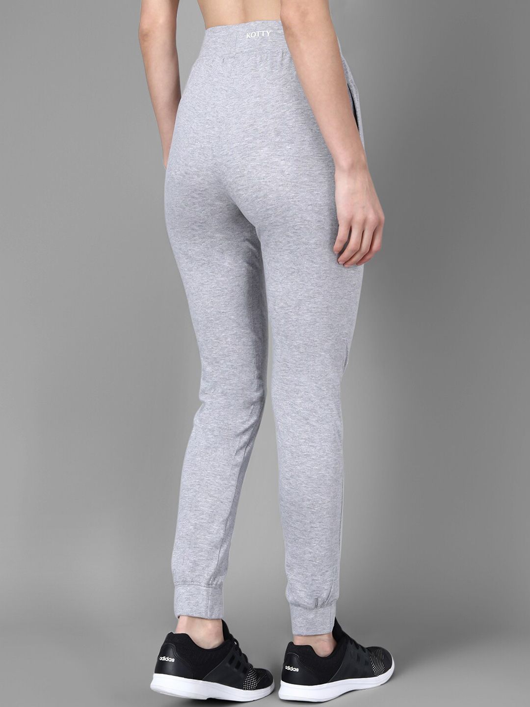 Kotty Women Grey Melange & White Printed Joggers