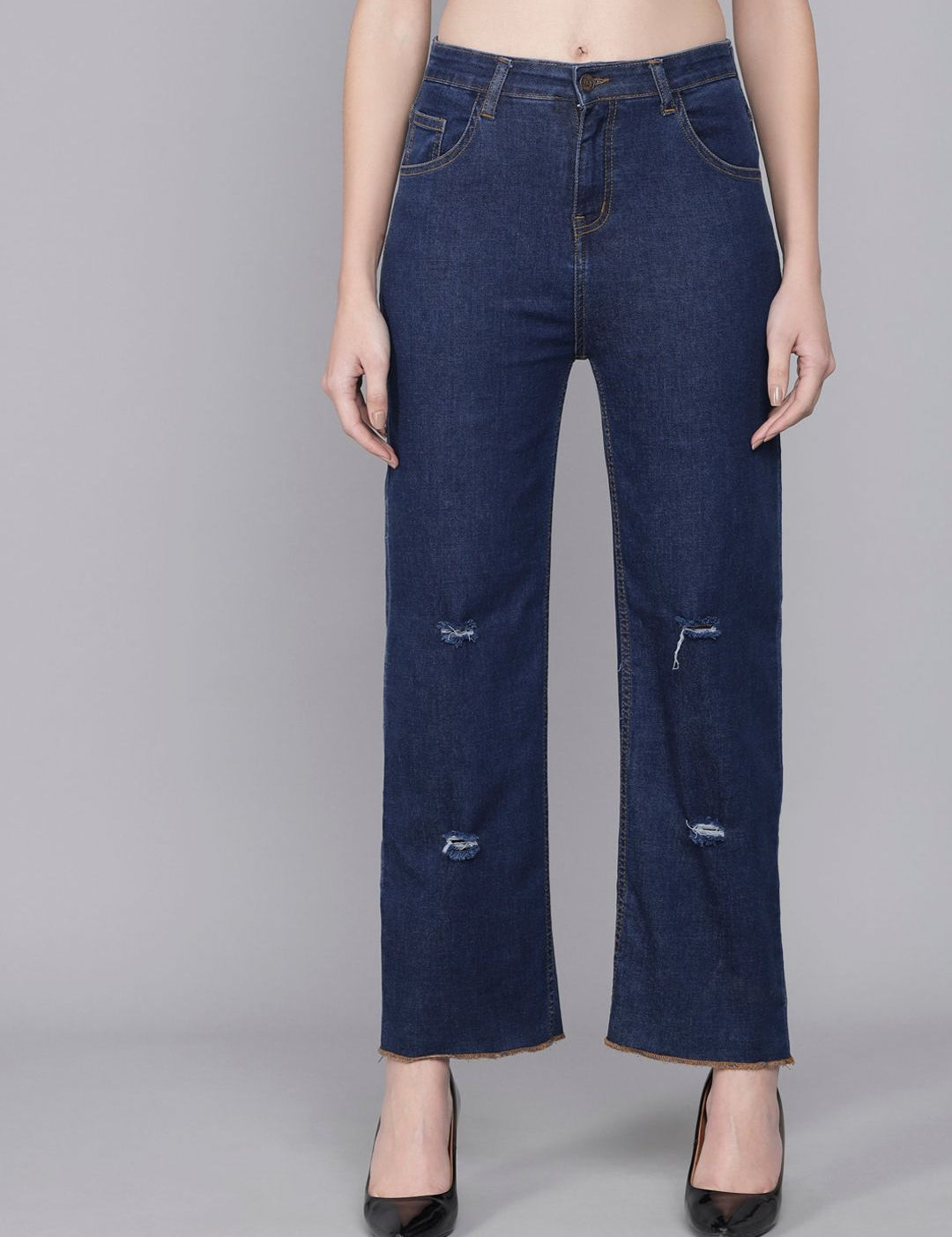 Kotty Women Blue Flared High-Rise Mildly Distressed Jeans