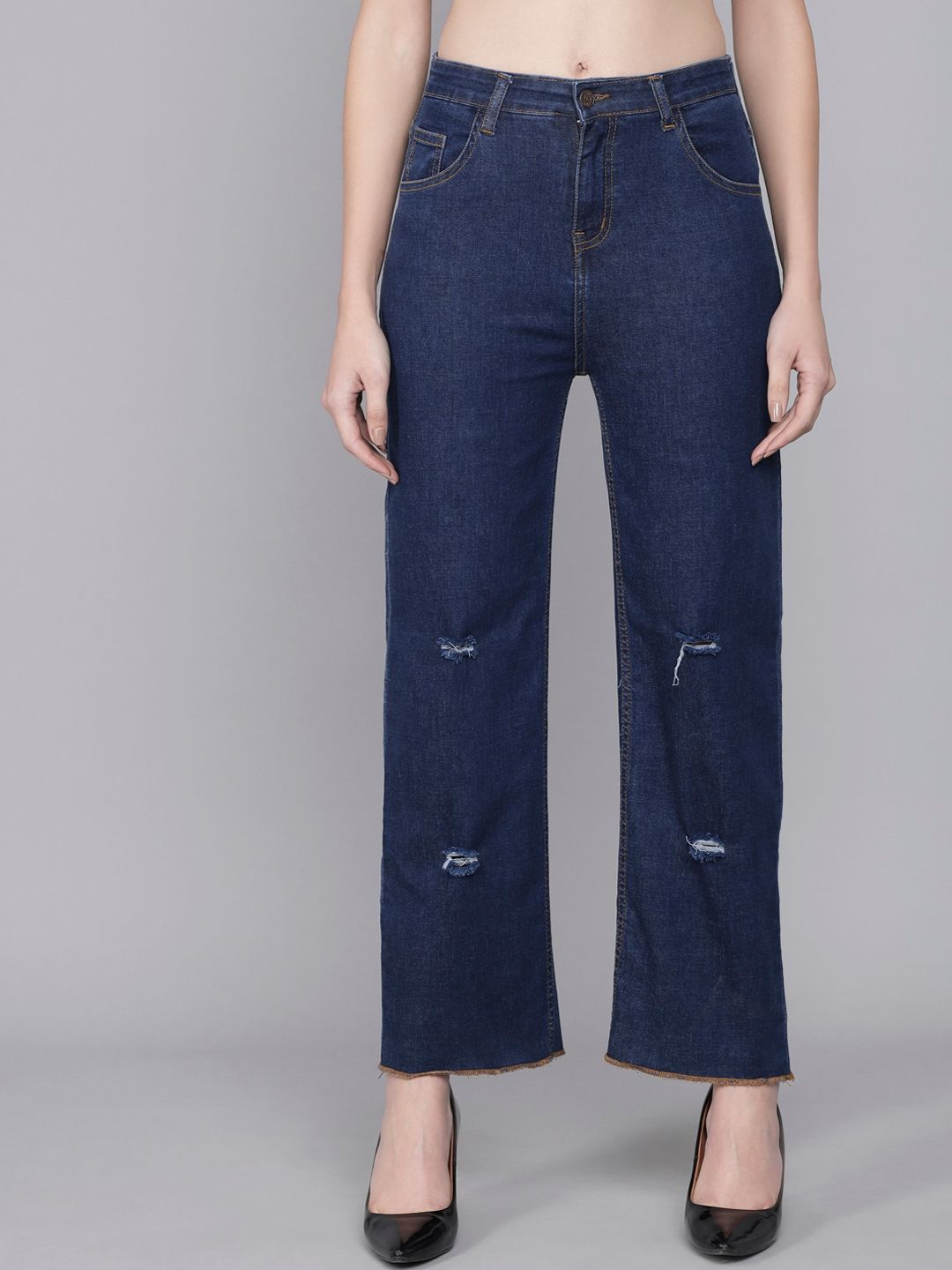 Kotty Women Blue Flared High-Rise Mildly Distressed Jeans