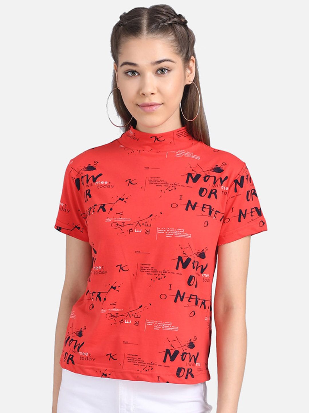 Kotty Women Red Printed Pure Cotton Top