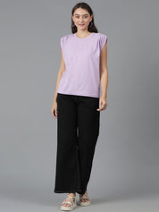 Kotty Purple Cap Sleeves Cotton Casual T-shirt