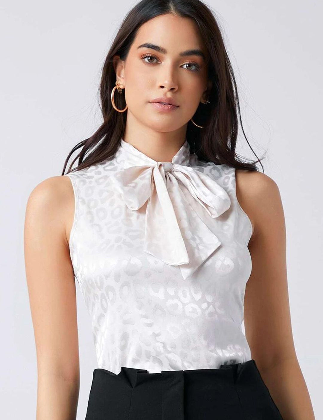 KOTTY BIZwear Abstract Printed Tie-Up Neck Satin Regular Top