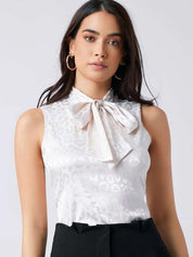 KOTTY BIZwear Abstract Printed Tie-Up Neck Satin Regular Top