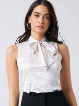 KOTTY BIZwear Abstract Printed Tie-Up Neck Satin Regular Top