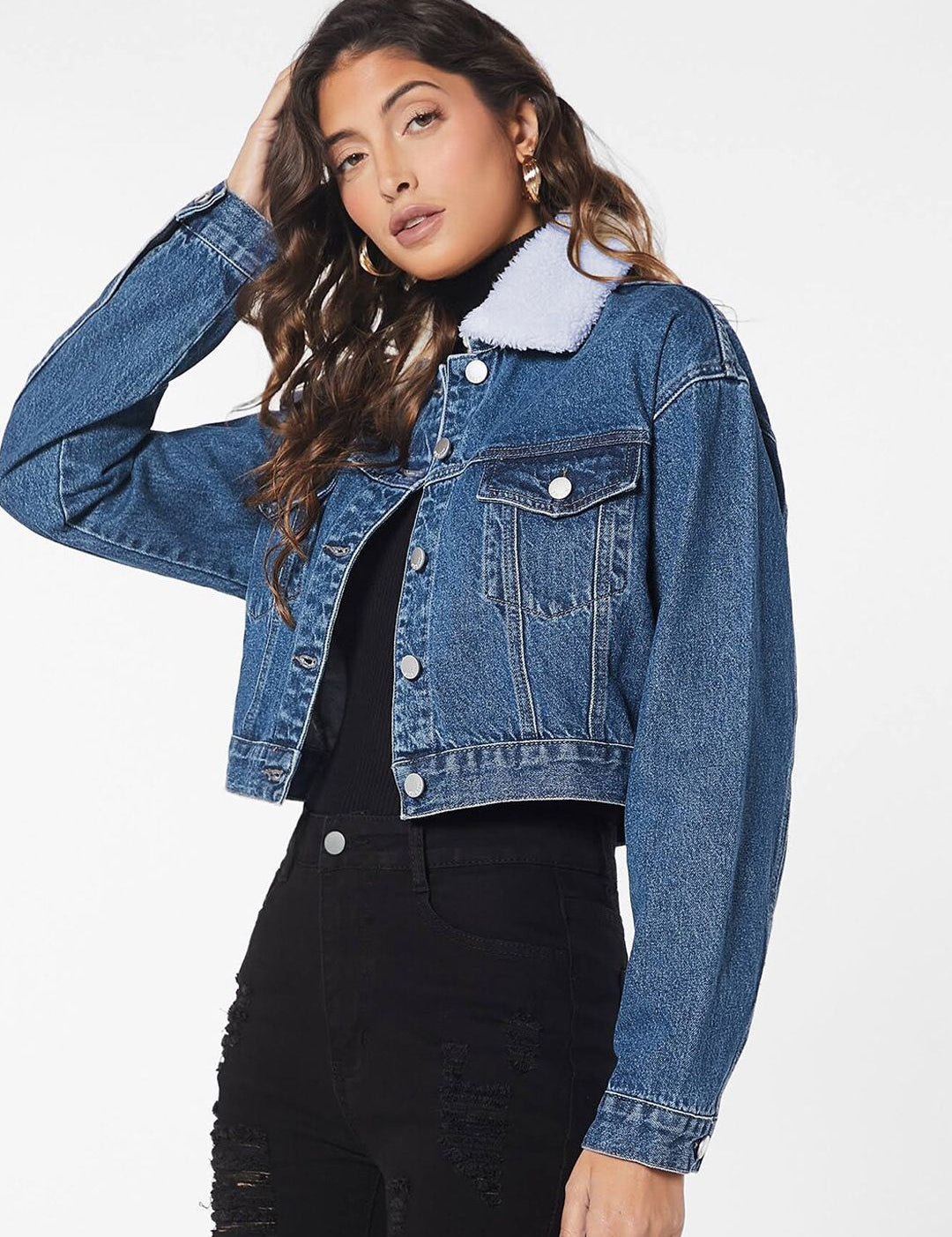 Kotty Washed Crop Cotton Denim Jacket