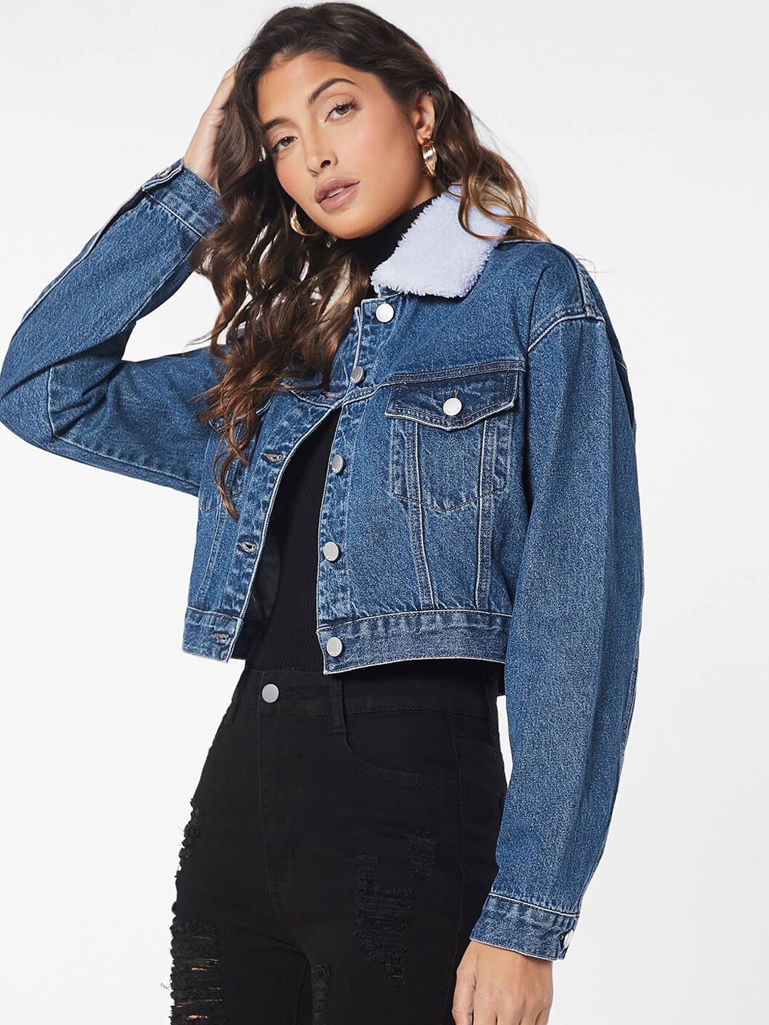 Kotty Washed Crop Cotton Denim Jacket