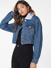 Kotty Washed Crop Cotton Denim Jacket