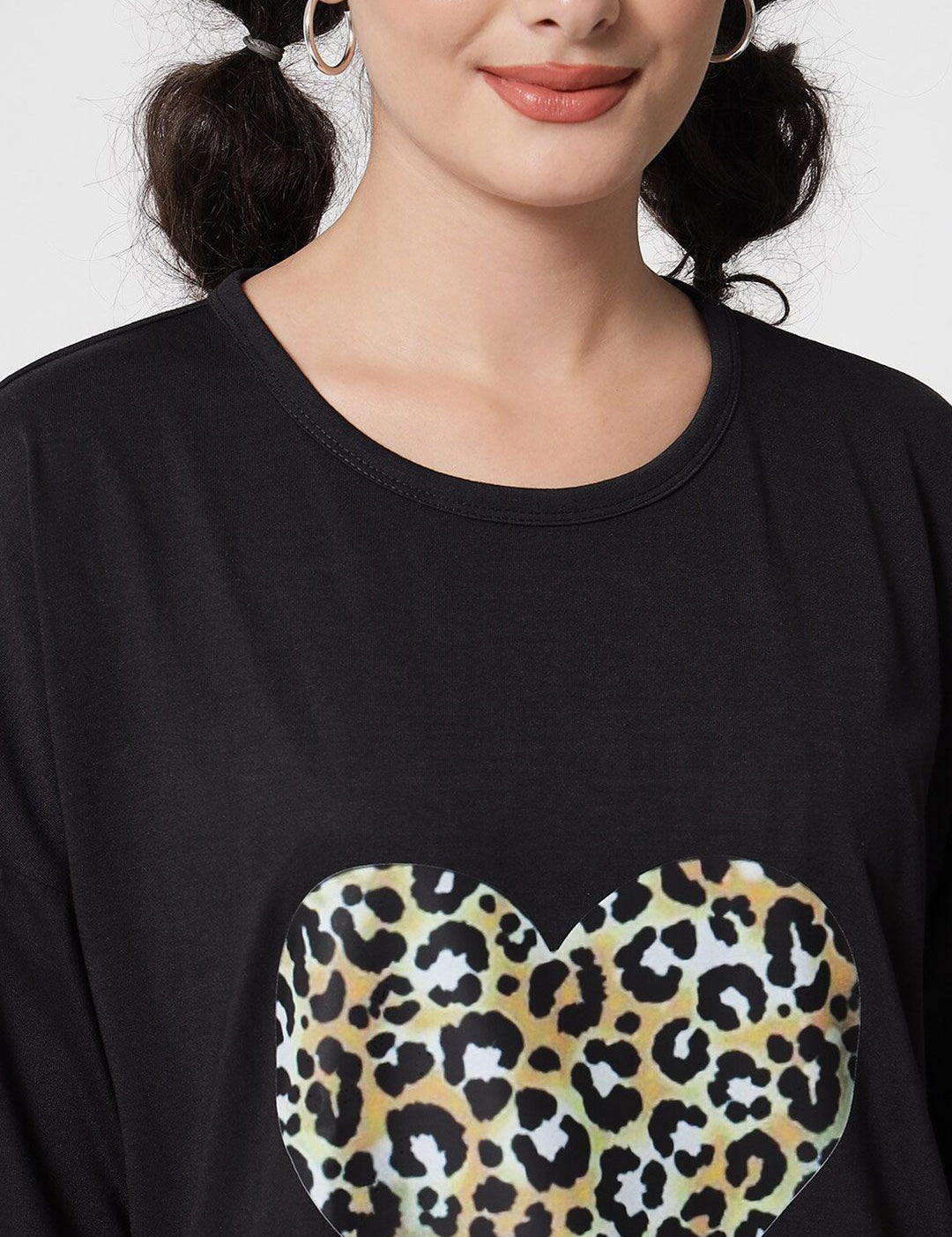 Kotty Women Black Typography Printed Oversized T-shirt