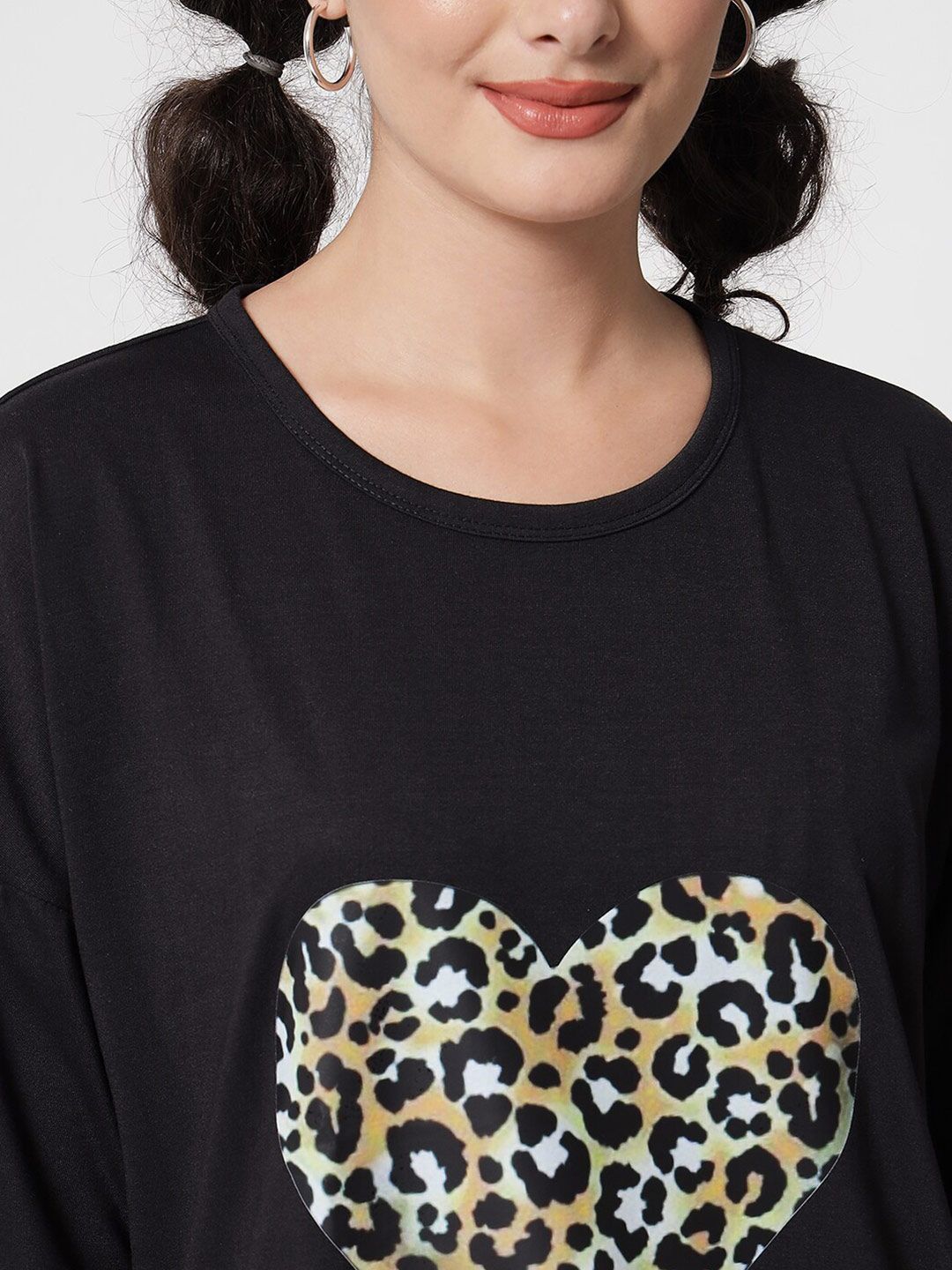 Kotty Women Black Typography Printed Oversized T-shirt