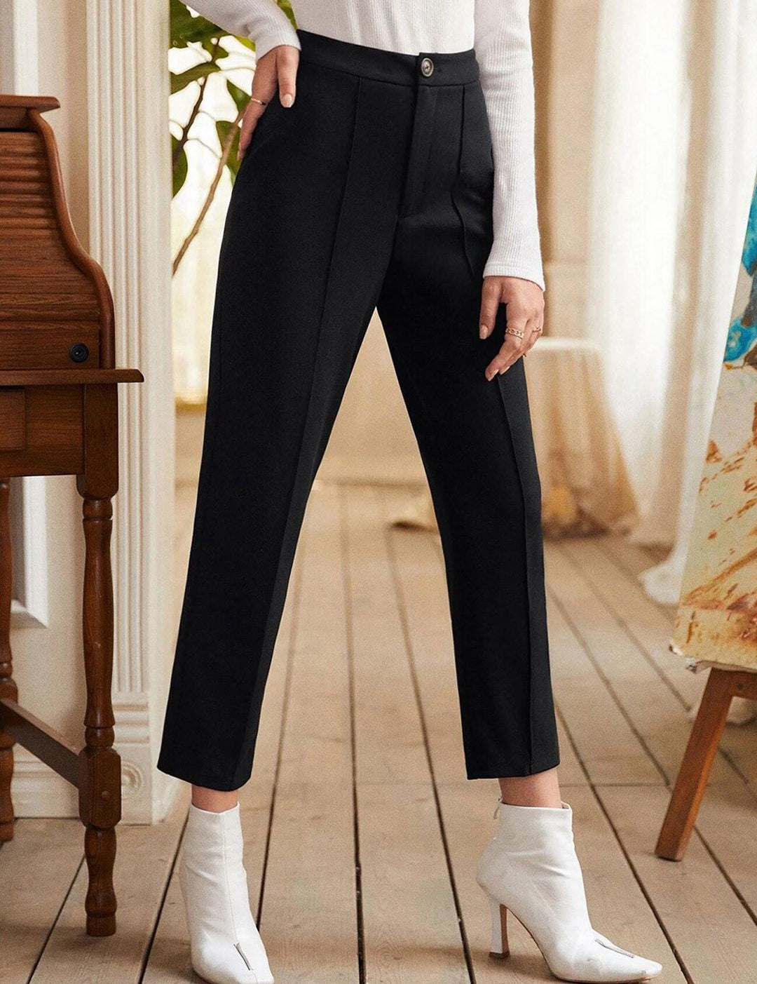 KOTTY BIZwear Women Relaxed High-Rise Easy Wash Pleated Trousers