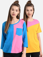 Kotty Women Pack of 2 Colourblocked Round Neck T-shirts