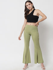Kotty Women Green Solid Relaxed Fit Bootcut Trousers