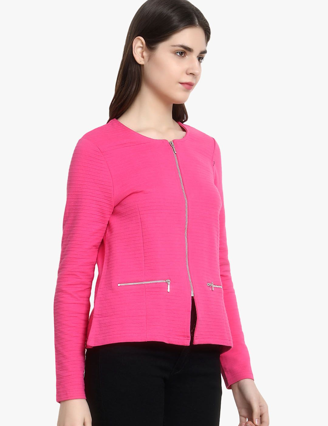 Kotty Women Pink Self Design Lightweight Tailored Jacket