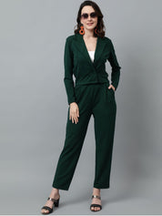 KOTTY BIZwear Green Notched Lapel Collar Blazer & Mid Rise Trouser