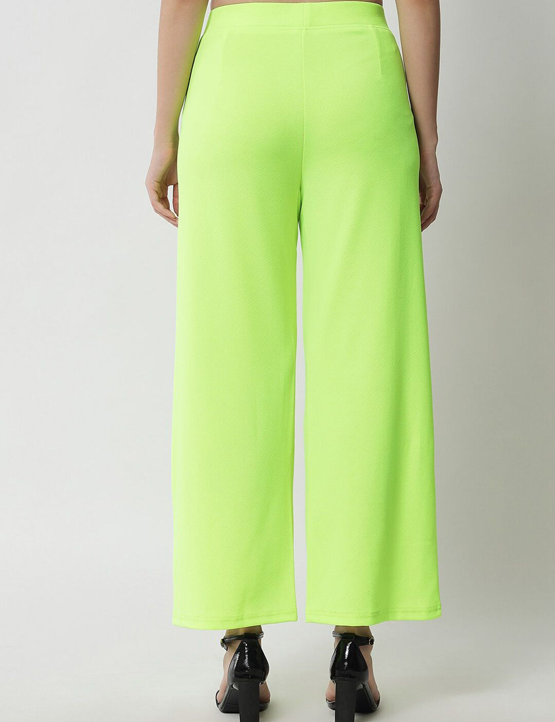 Kotty Women Fluorescent Green Solid Relaxed Straight Fit Parallel Trousers