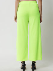 Kotty Women Fluorescent Green Solid Relaxed Straight Fit Parallel Trousers