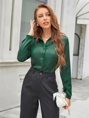 KOTTY BIZwear Green Modern Spread Collar Satin Casual Shirt