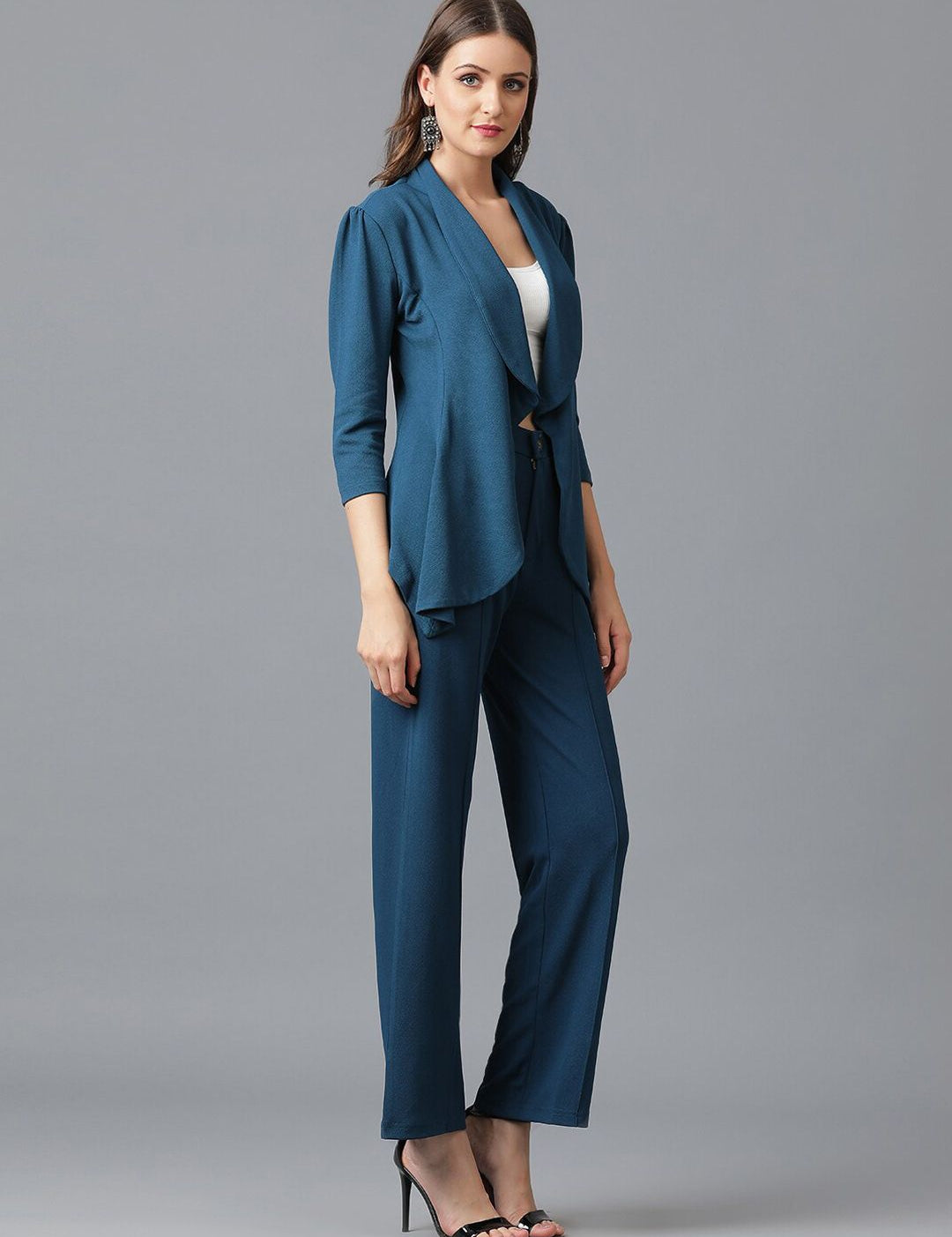 KOTTY BIZwear Green Shawl Neck Coat With Trousers