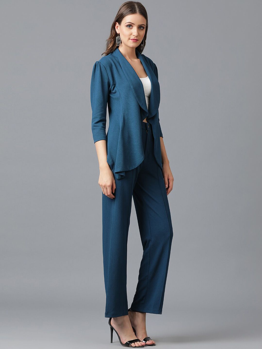 KOTTY BIZwear Green Shawl Neck Coat With Trousers