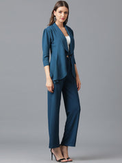 KOTTY BIZwear Green Shawl Neck Coat With Trousers