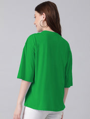 Kotty Typography Printed Round Neck Drop-Shoulder Sleeves Oversized T-shirt