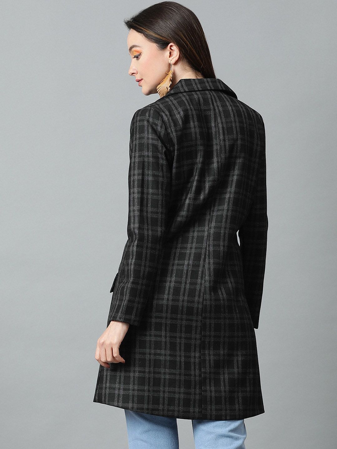 KOTTY BIZwear Black Checked Double-Breasted Overcoat