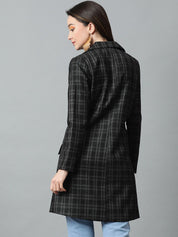 KOTTY BIZwear Black Checked Double-Breasted Overcoat