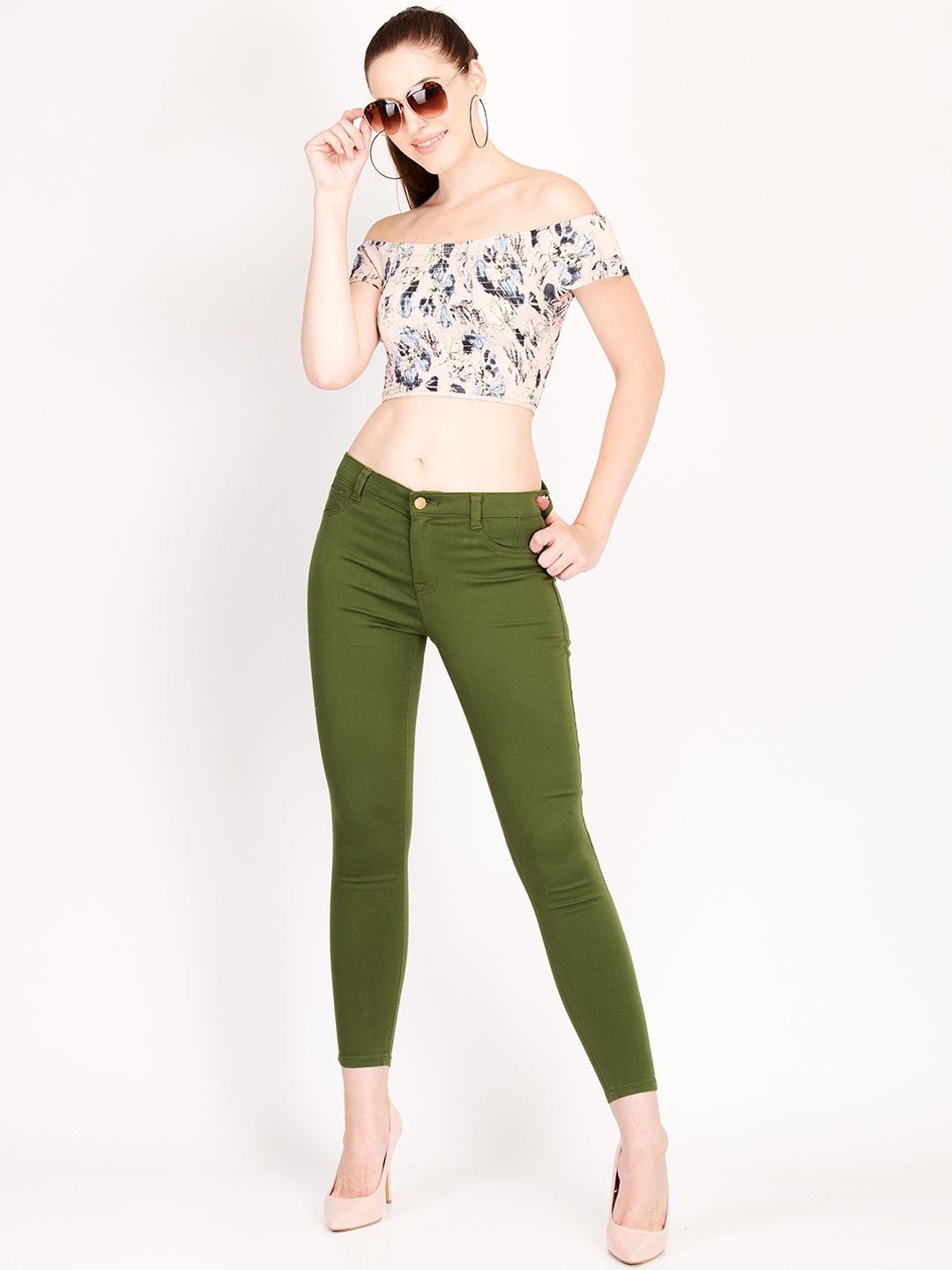 Kotty Women Olive Green Skinny Fit High-Rise Clean Look Jeans